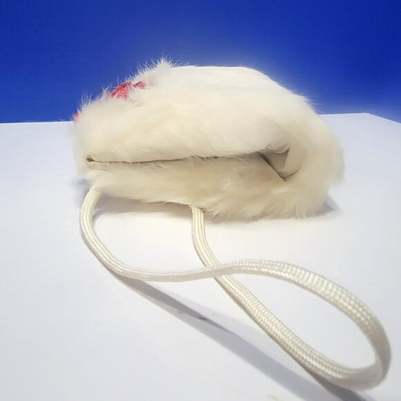Vintage Small White Furry Muff with Red Velvet Flowers - Picture 6 of 8